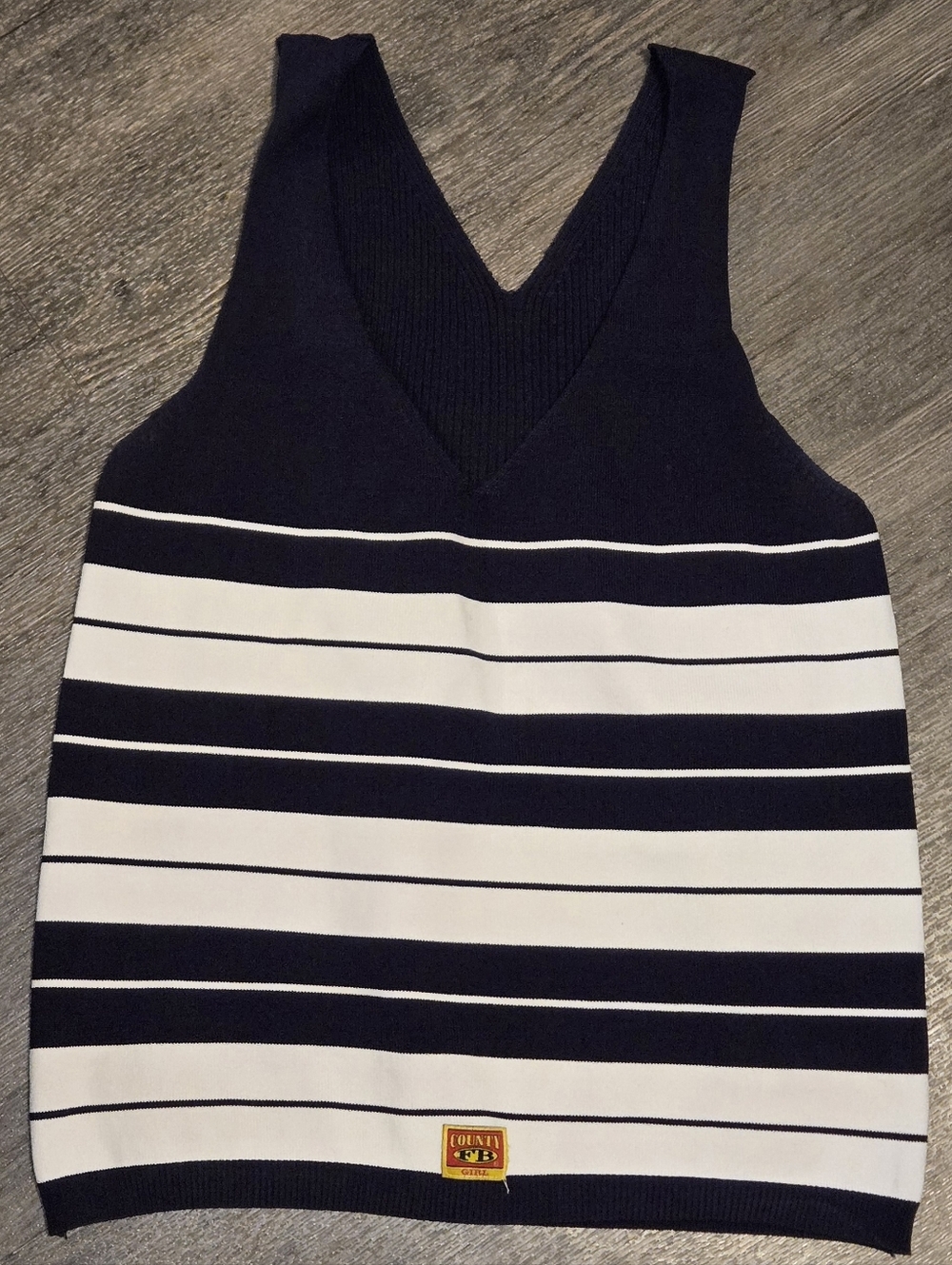 Vintage County Seat FB Girl Striped Knit Tank Top Navy Cream Y2K Preppy Small